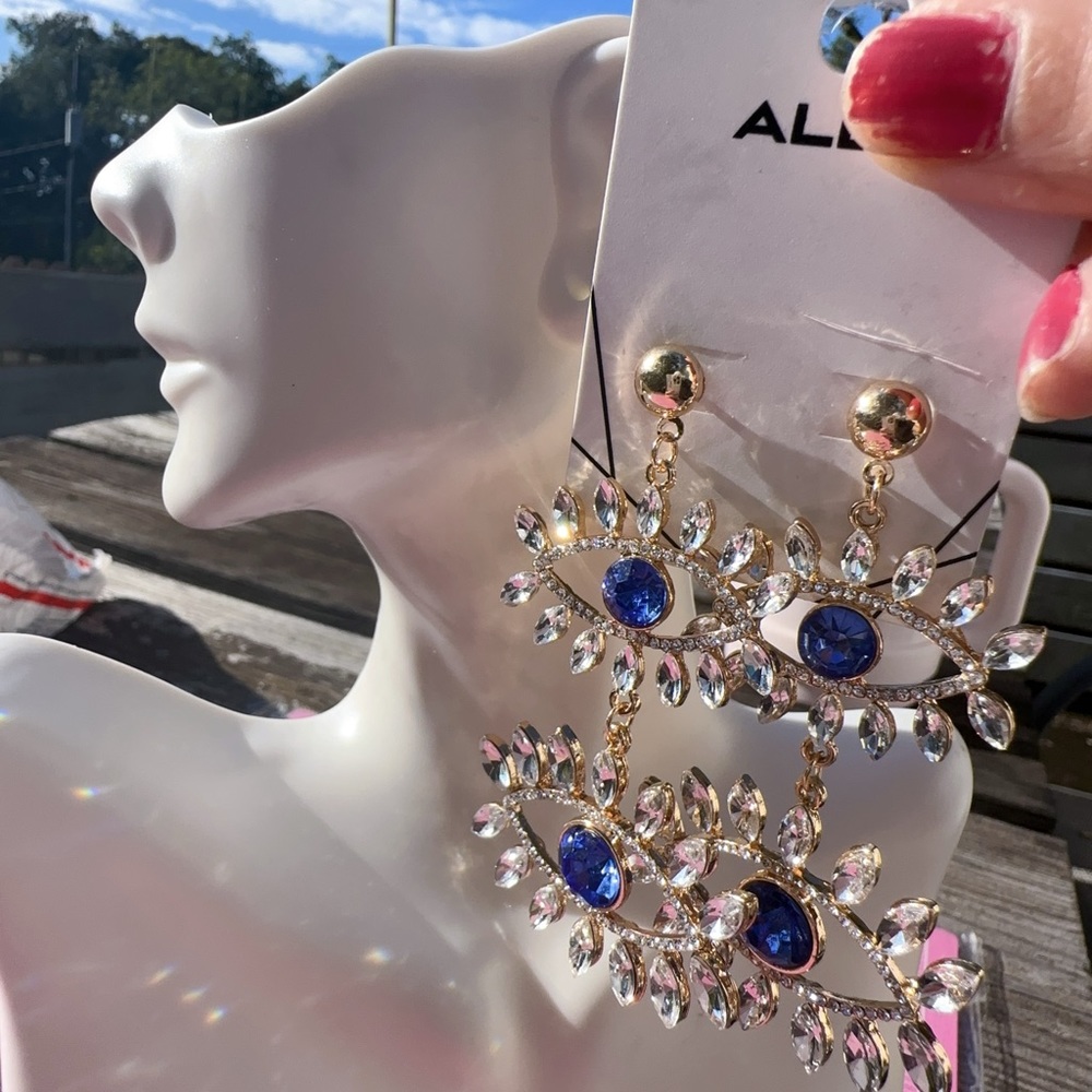 Aldo evil eyes 🧿 blue earrings gold tone silver and blue diamonds paved